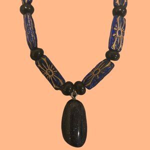 Egyptian style Black Sandstone bead Necklace~ handmade ~20 inches